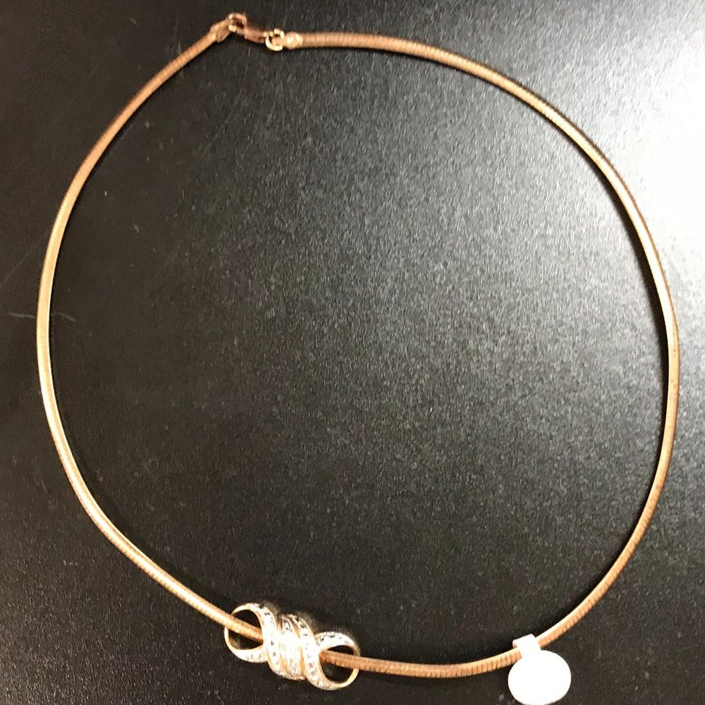 17" 18Kt Gold Vermeil Omega Necklace and OXO Diamond Accent Pendant